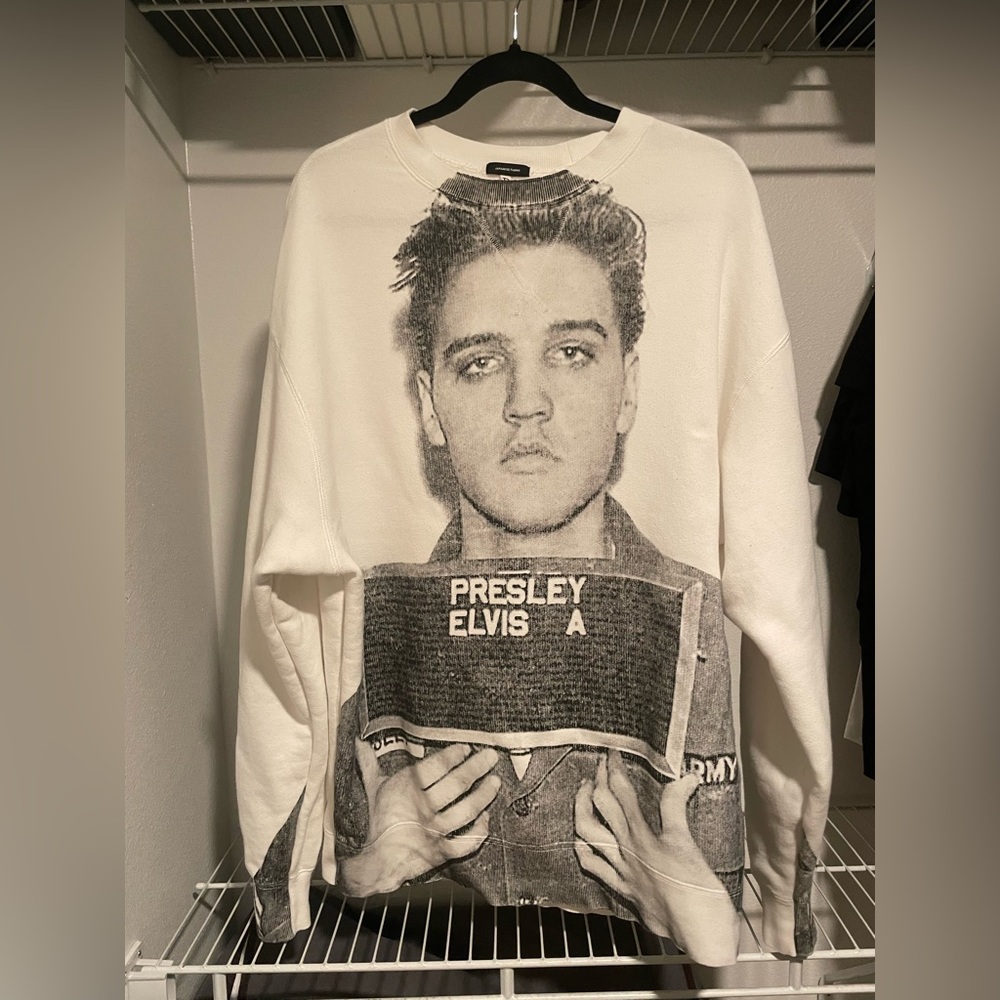 R13 White Elvis Mugshot Oversized Sweatshirt